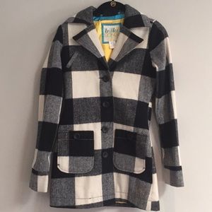 BILLABONG BLACK & White Plaid Pea Coat